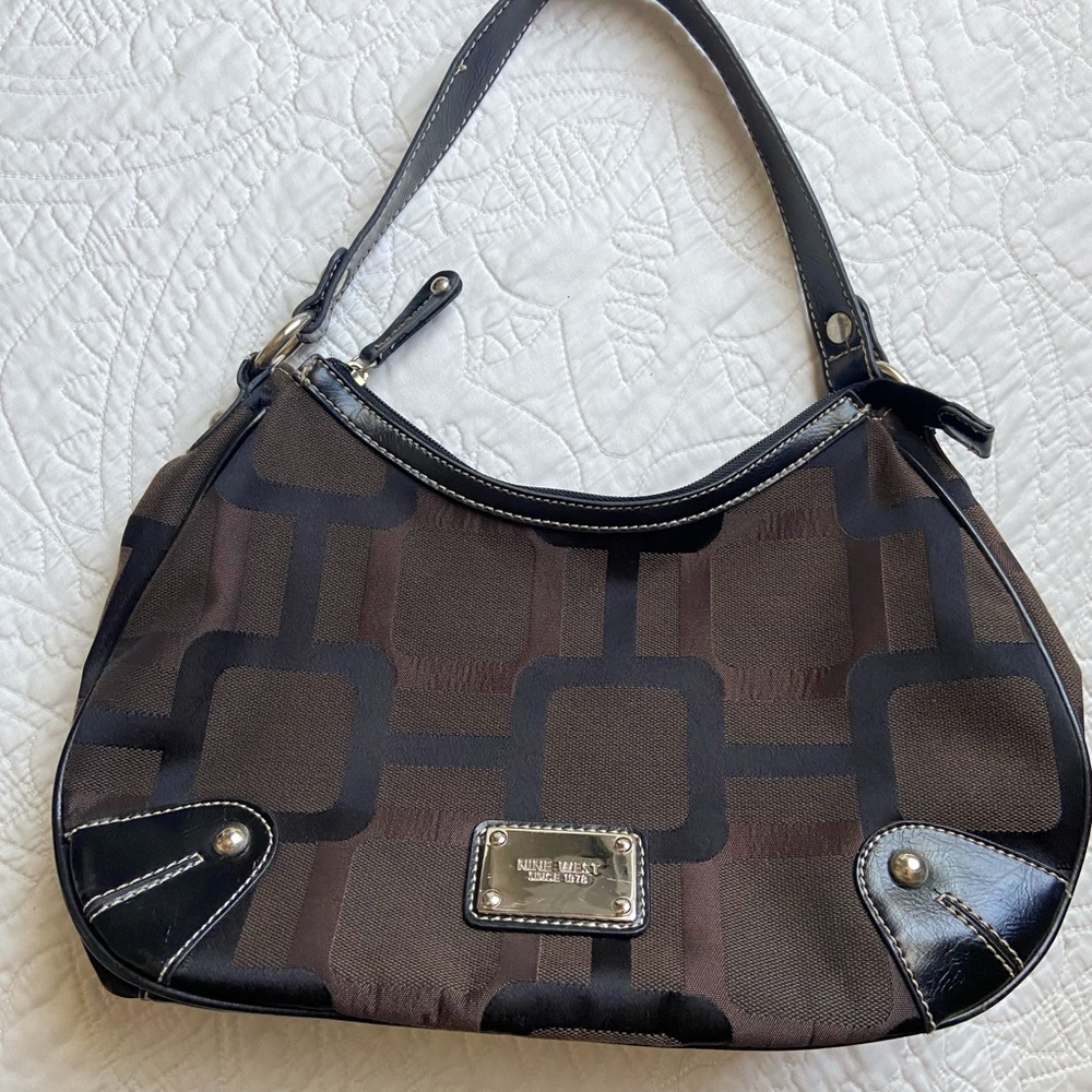 Nine West Black and Brown Shoulder Bag with Geometric Pattern